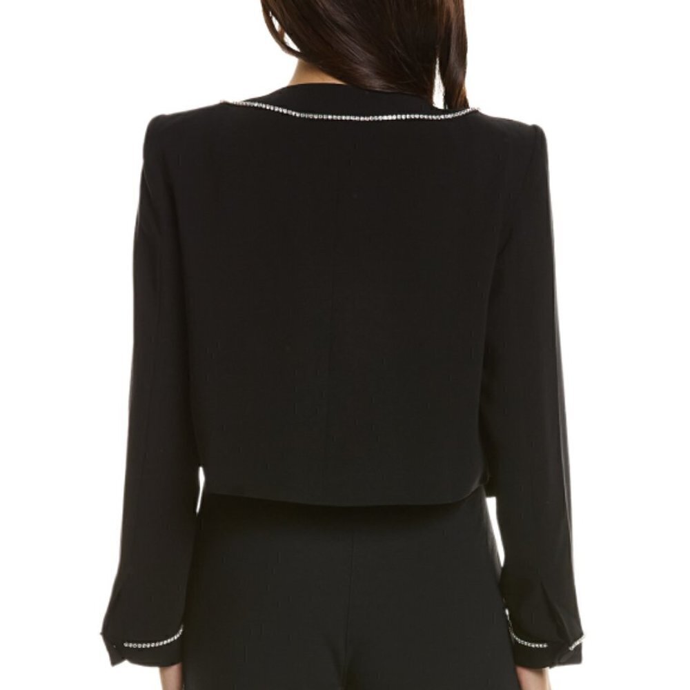 Cinq a Sept 'Rina' Crystal-Trim Cropped Crepe Jacket, Black - Picture 2 of 2
